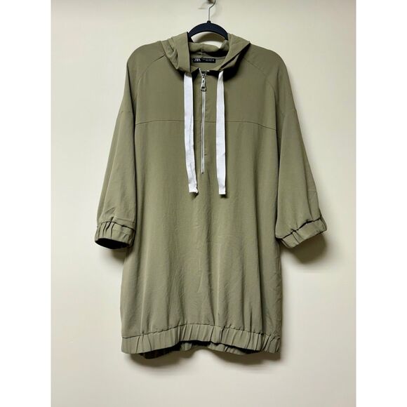 ZARA Hooded Track Style Dress with Grosgrain Ribbon Drawstring, Sz XL - Picture 3 of 14